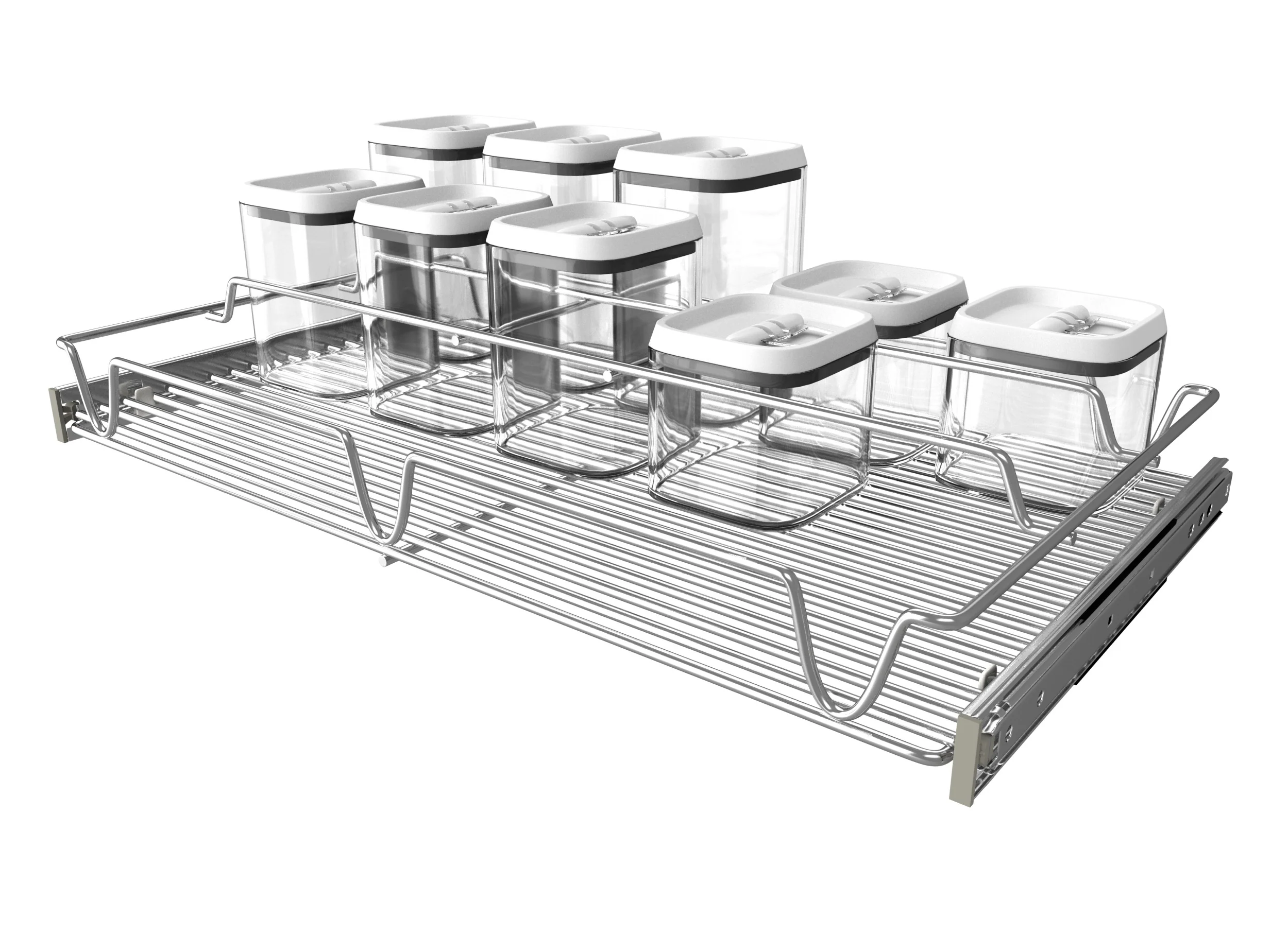 Rev-a-shelf Chrome Wire Container Organizer W/ Full-Extension Ball-Bearing Slides For