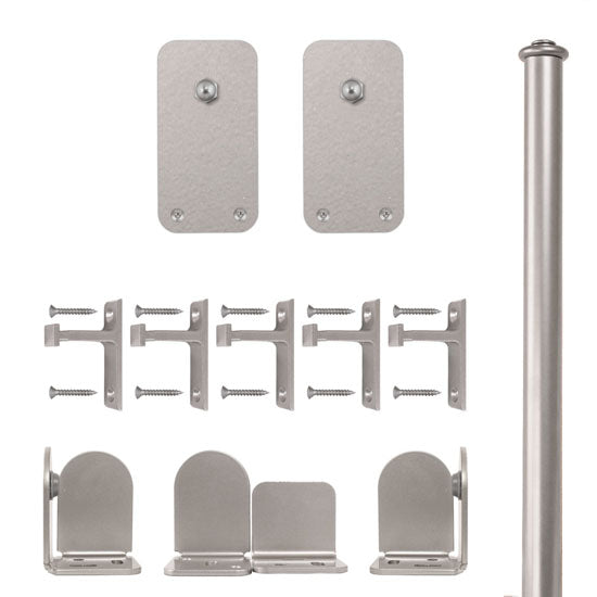 Quiet Glide Rolling Door Basic Rectangle Hardware Kit, Long Bracket, 6 Foot Rail, Satin Nickel