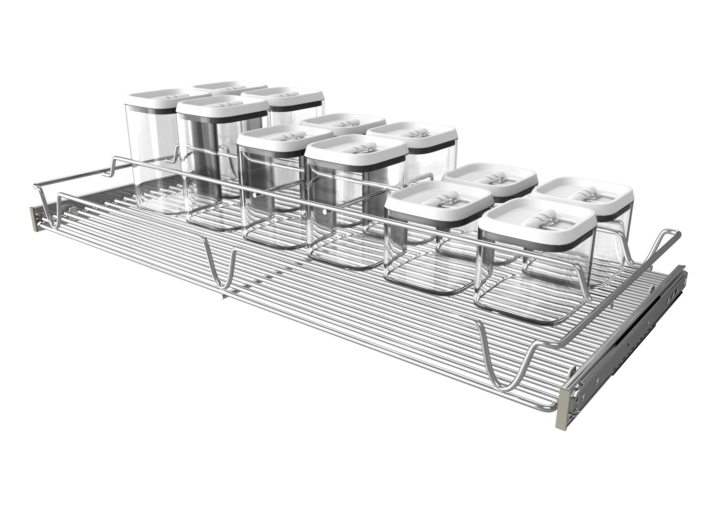Rev-a-shelf Chrome Wire Container Organizer W/ Full-Extension Ball-Bearing Slides For
