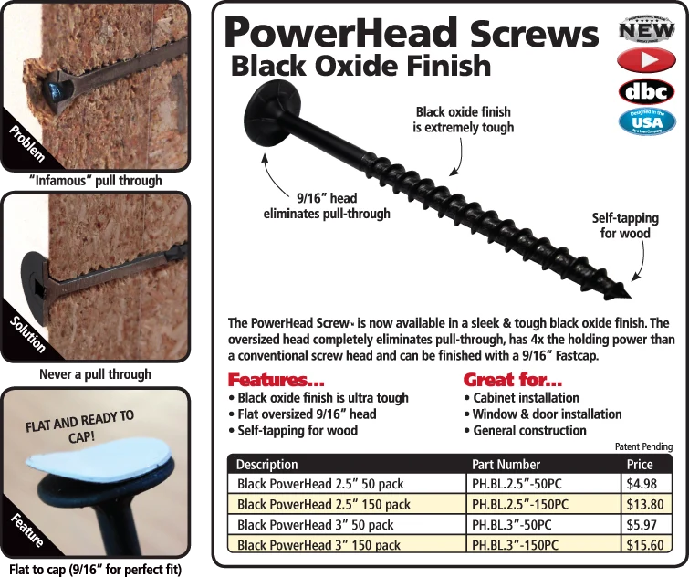 #10 Power Head Screws Square Drive With Nibs Black Finish 17 Type