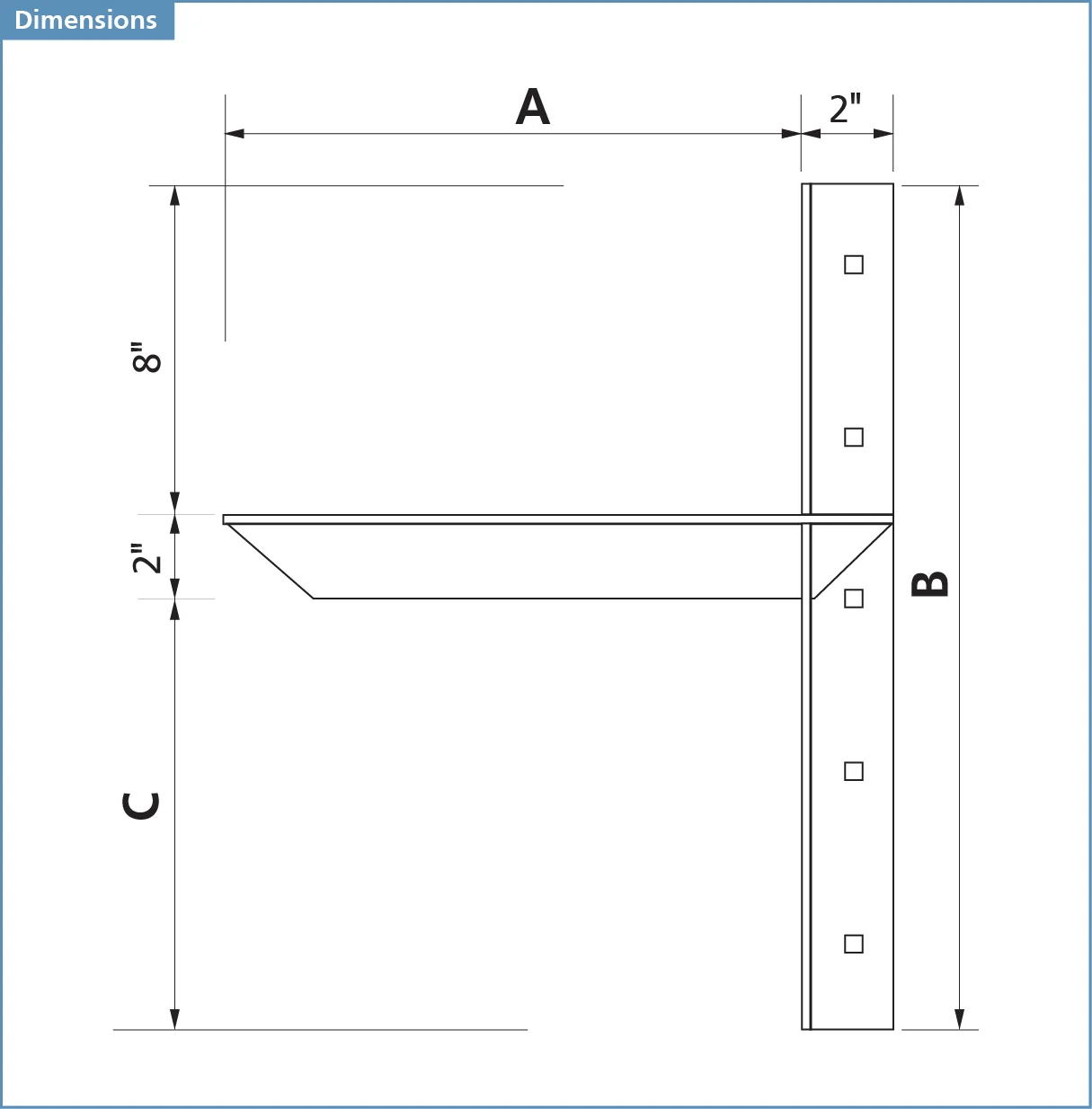 Extended Concealed Bracket Square Mounting Holes, 18″