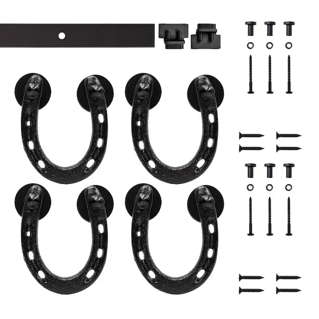 Quiet Glide Black Horseshoe Rolling Door Hardware Kit, 48″