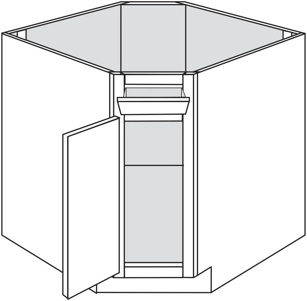Diagonal Sink Base w/ tilt-out 36 W X 34-1/2 H X 36 D – Essex Oak by JSI