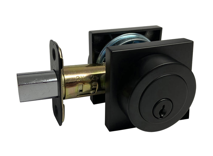 Black Finish Square Plate Double Cylinder Deadbolt