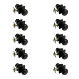 10 black door knobs on a white background