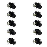 Set of 10 black privacy door knobs on a white background