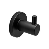 Matte black wall-mounted hook with a circular backplate and cylindrical stem, shown on a plain white background.