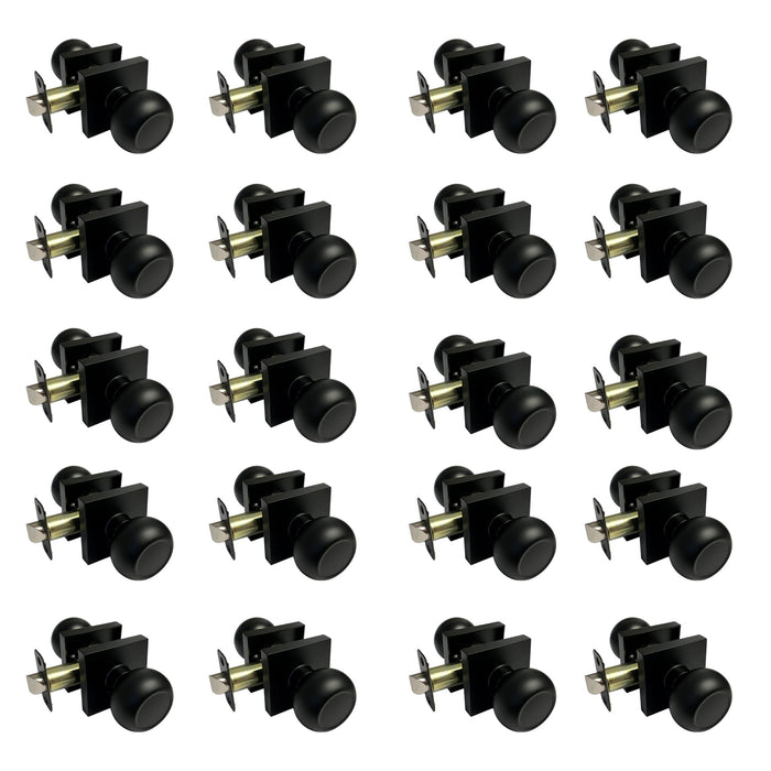 20 black passage door knobs on a white background