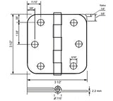 3 1/2" Hinges 5/8" Radius Satin Nickel