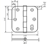 100 Pack of Satin Brass 3.5"x3.5" Door Hinges with 5/8" Radius
