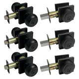 3 black entry knobs and deadbolts on a white background