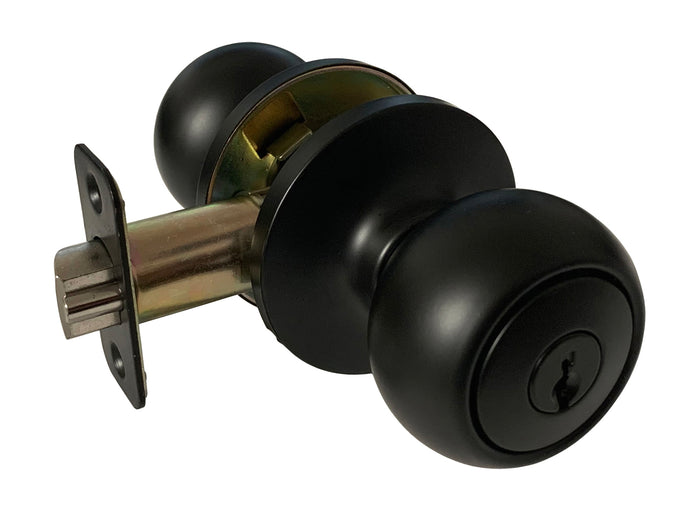 Matte Black Round Keyed Entry Door Knob style 5765NBL-ET