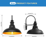 Black wall-mounted light fixture with measurements on a white background