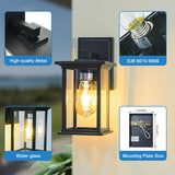Outdoor wall light fixture with detailed features and specifications.