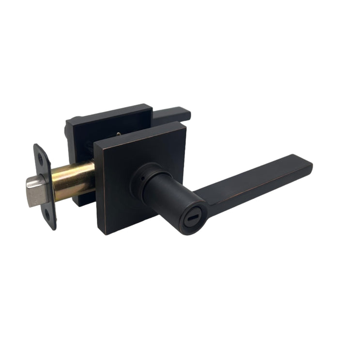 Dark Oil Rubbed Venetian Bronze Modern design privacy door lever for interior bedroom and bathroom locking doors.