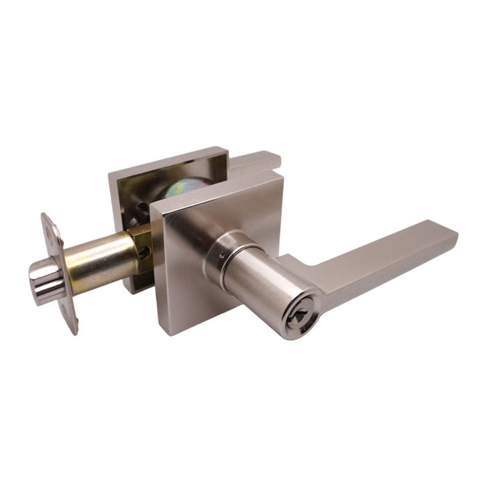 Satin Nickel Modern Keyed Entry Door Lever style 80881DC-ET