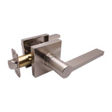 Exterior view of Satin Nickel Passage Door Handle Style 80881DC-PS Modern Square Door Lever with latch