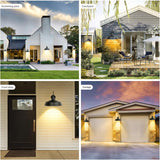 Collage of a modern house exterior with different views including the front door, garage, and courtyard.