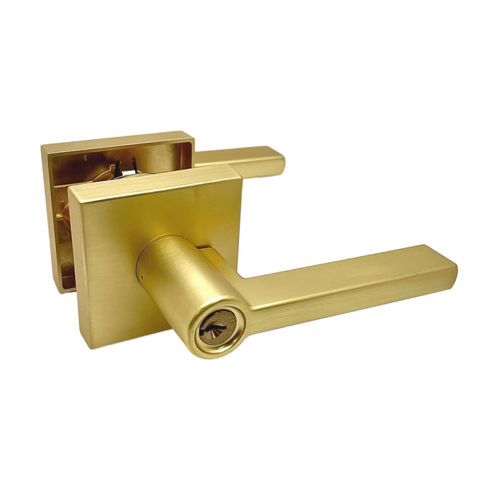 Satin Brass Square Plate Entrance Door Lever 91672SB