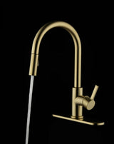 Gold kitchen faucet on a black background