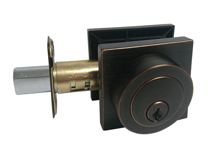 Dark Oil Rubbed Bronze Square Plate Single Deadbolt