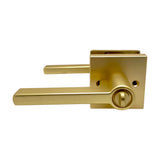 Satin Brass Square Plate Entrance Door Lever interior view 91672SB