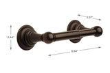 A dark bronze bathroom towel bar with dimension arrows and labels showing 8.94 inches length, 3.