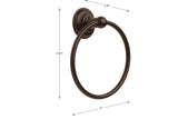 A dark bronze towel ring with dimension arrows and labels showing a height of 7.03 inches, a width of 2.