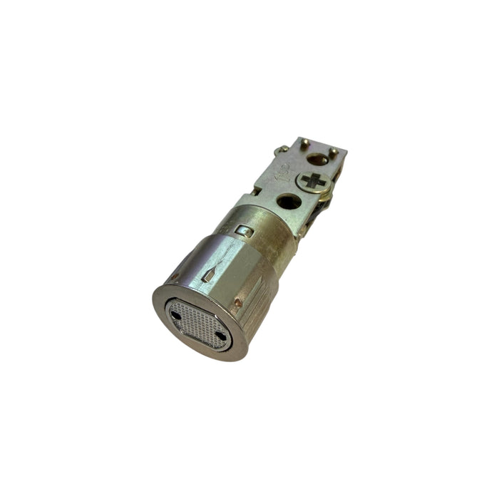 Metallic cylindrical component on a white background