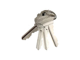 Set of keys on a keychain with a white background