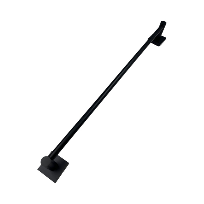 Black metal stand with a square base on a white background