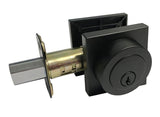 eBuilderHardware black entry knob and deadbolt combo with square base, keyed alike for convenience.