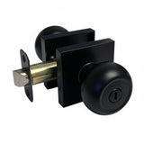 eBuilderHardware black finish square plate privacy round knob set for bedroom and bathroom doors.