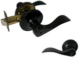 eBuilderHardware matte black zinc alloy privacy door lever handle, model 838NBL, for interior bedroom and bathroom doors.