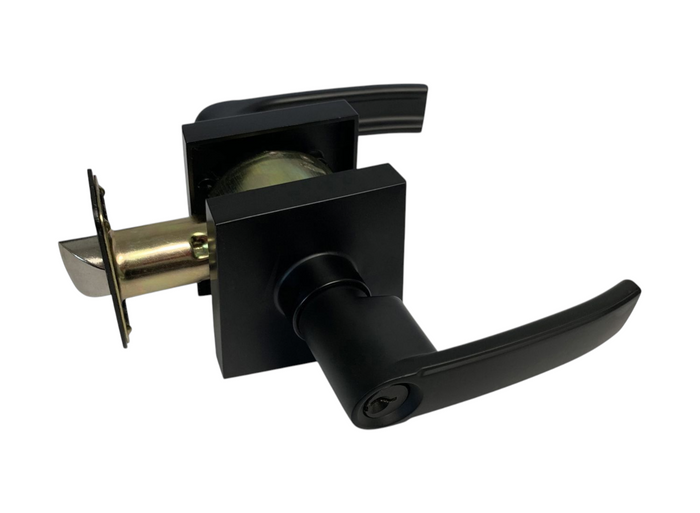 eBuilderDirect matte black square entry door handle with curved lever