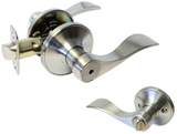 eBuilderHardware Satin Nickel privacy door lever handle with adjustable backset and reversible design for interior doors.