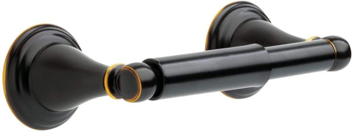 Delta Windemere Oil Rubbed Bronze Toilet Paper Holder, featuring a dark bronze finish with ornate detailing.