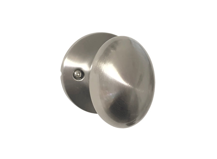 A satin nickel finish dummy oval knob for door hardware.