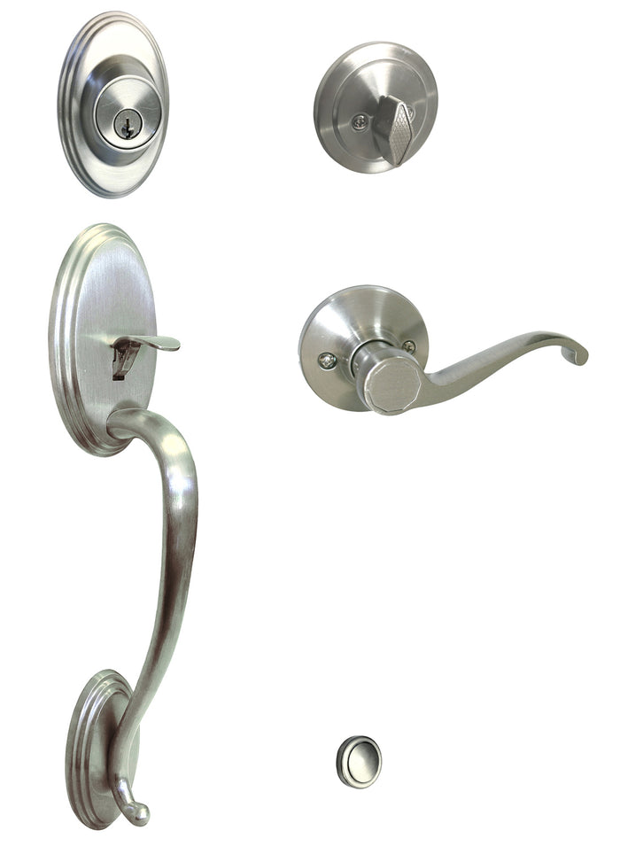 Satin Nickel Front Door Handleset With 835 Interior Lever.