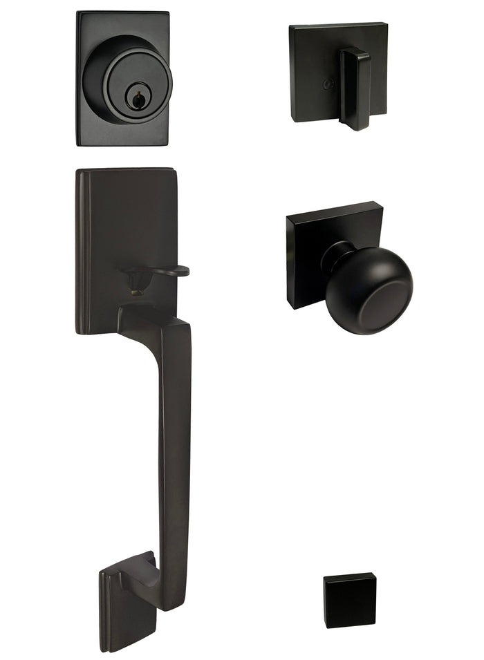 Black front door handleset square knob