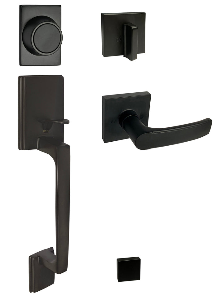 Black Square Front Door Dummy Handle Set with 8048 Lever