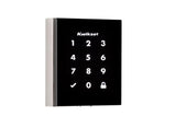 Kwikset Obsidian Satin Nickel Touchscreen Electronic Deadbolt with a numerical keypad and a digital display.