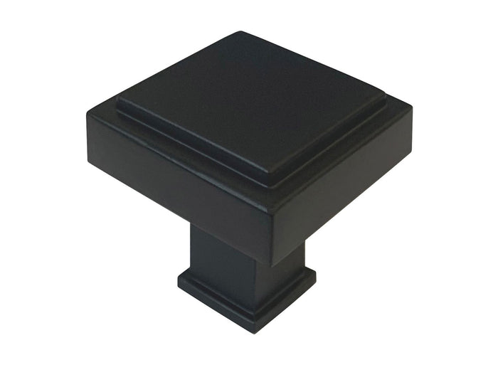 Black square cabinet knob for furniture hardware, 30mm in size.
