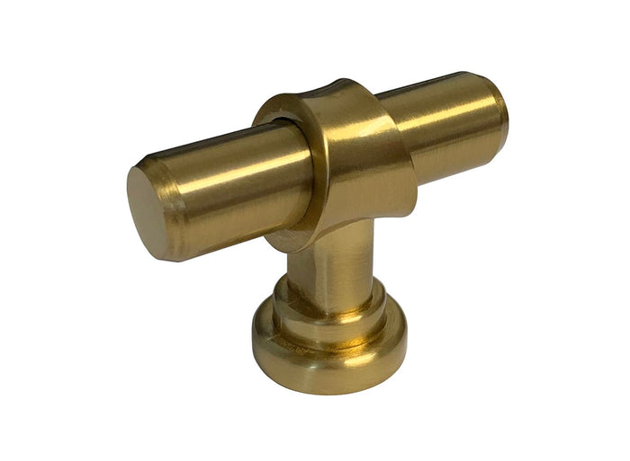 A brushed brass cabinet hardware drawer dresser bar pull knob.