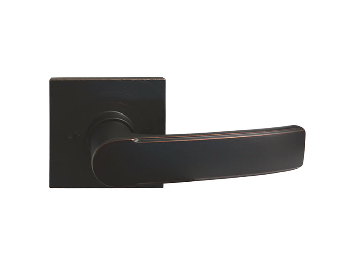 Dark Oil Rubbed Bronze finished dummy door handle lever on a square rose.