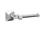 A polished chrome toilet paper holder with a geometric design, part of the Napier Collection.