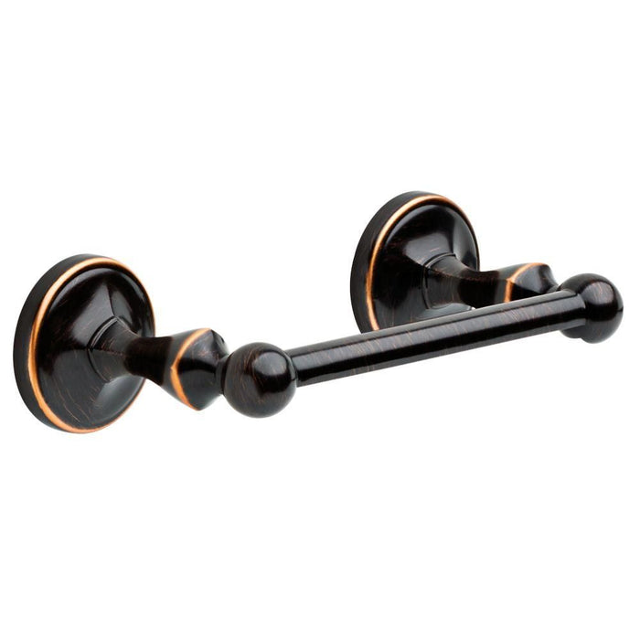 A Portman Tissue Holder with a hook, featuring a Venetian bronze finish and copper reveal accents.
