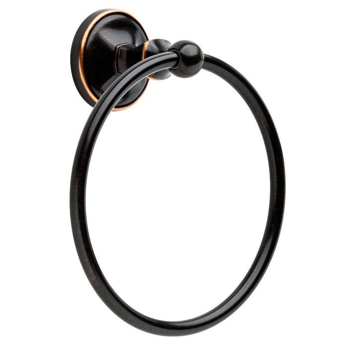 A Portman  towel Ring , featuring a Venetian bronze finish and copper reveal accents.