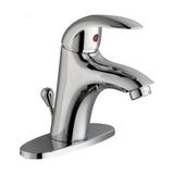 A single handle polished chrome lavatory faucet with a high arch and a ceramic disc rough in valve.