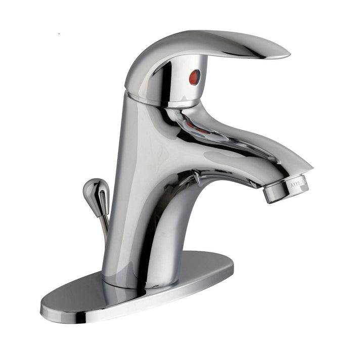 A single handle polished chrome lavatory faucet with a high arch and a ceramic disc rough in valve.